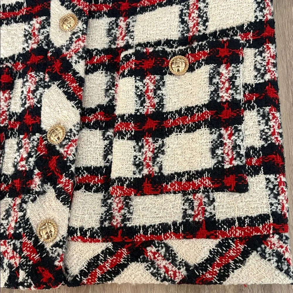 English Factory Plaid Relaxed Tweed Blazer Jacket Women’s Size XS - Picture 4 of 8